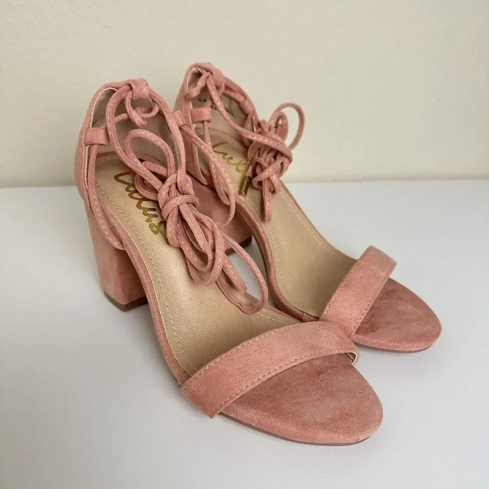 Lulu's Kaira Peach Suede Lace-Up Heels Casual Formal Prom Barbie Womens‎ Size 6
